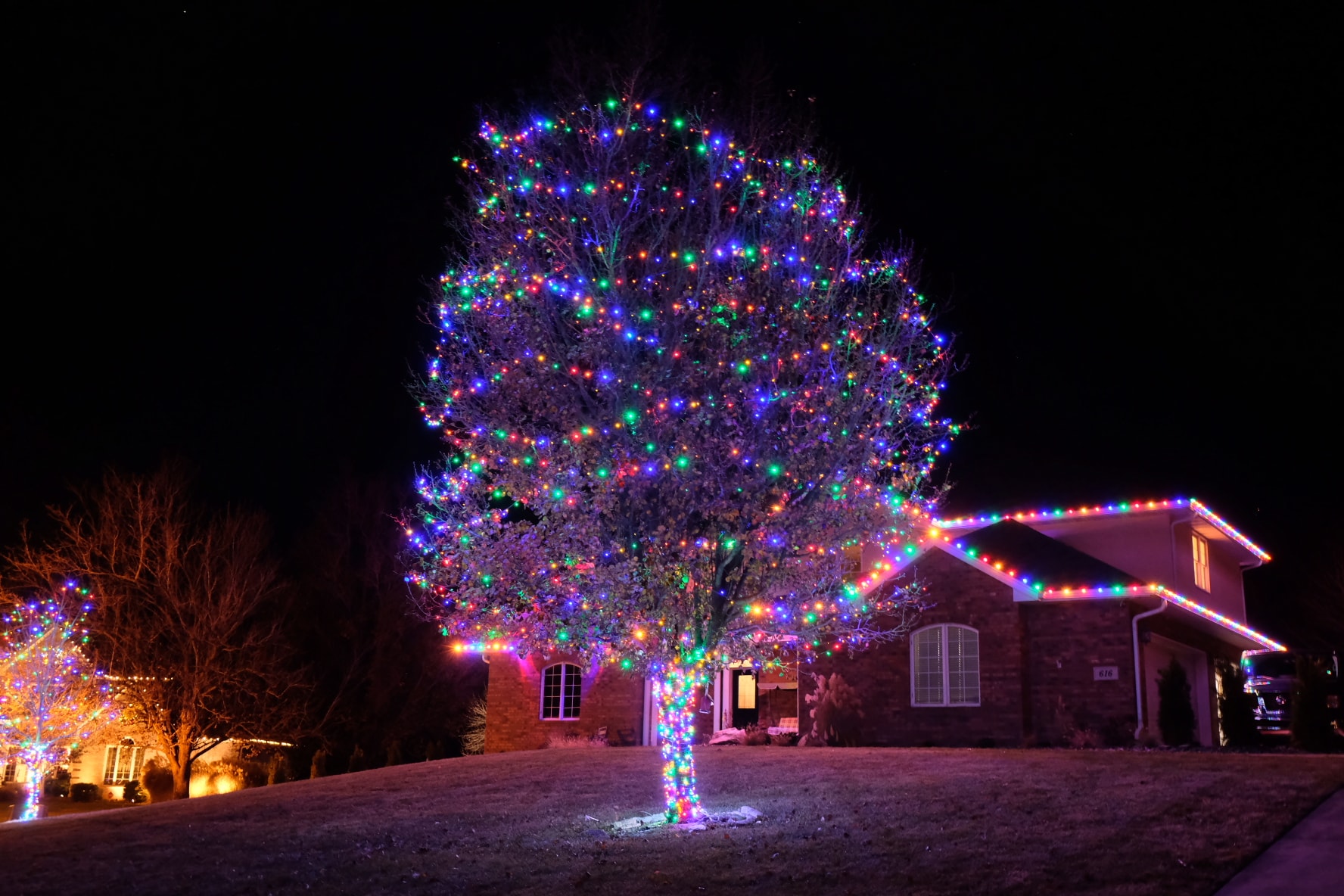 Full holiday exterior lighting package on home