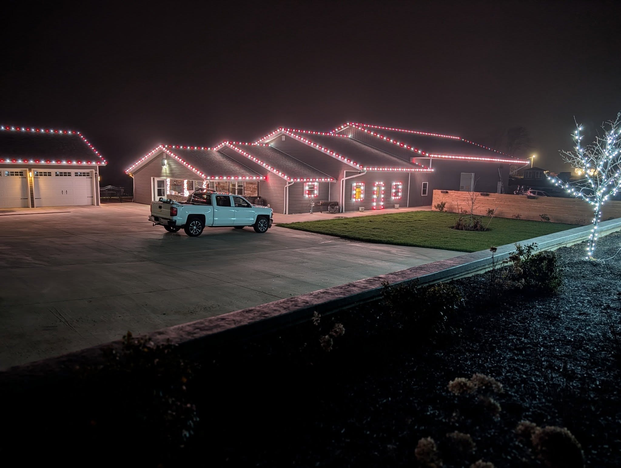 Home with full festive holiday lighting package