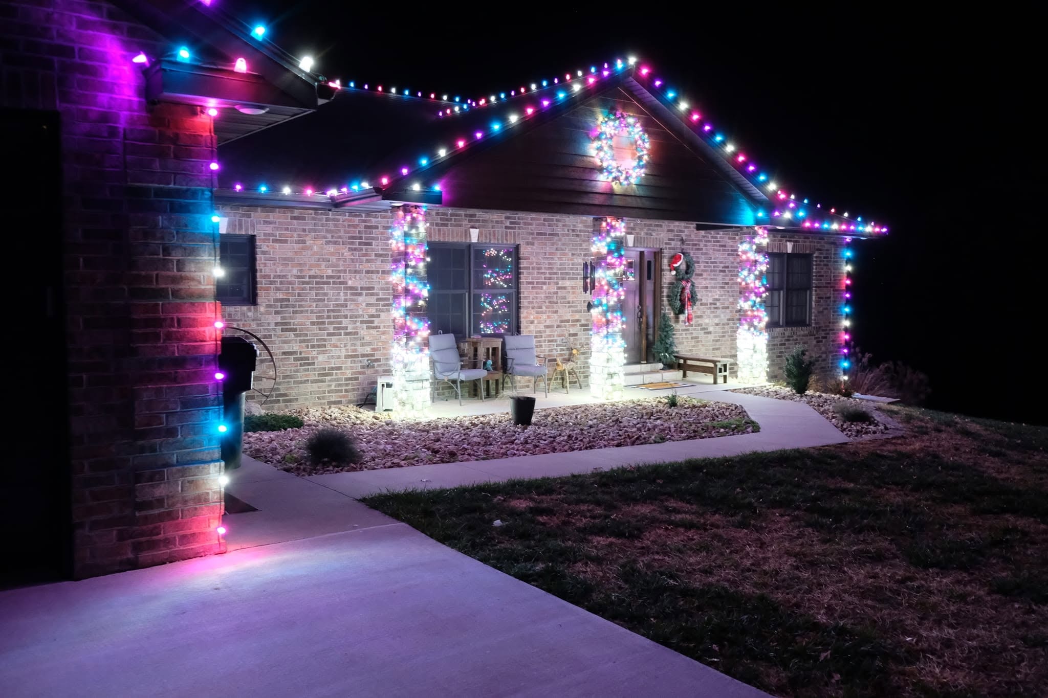 Holiday home showcase lighting on exterior