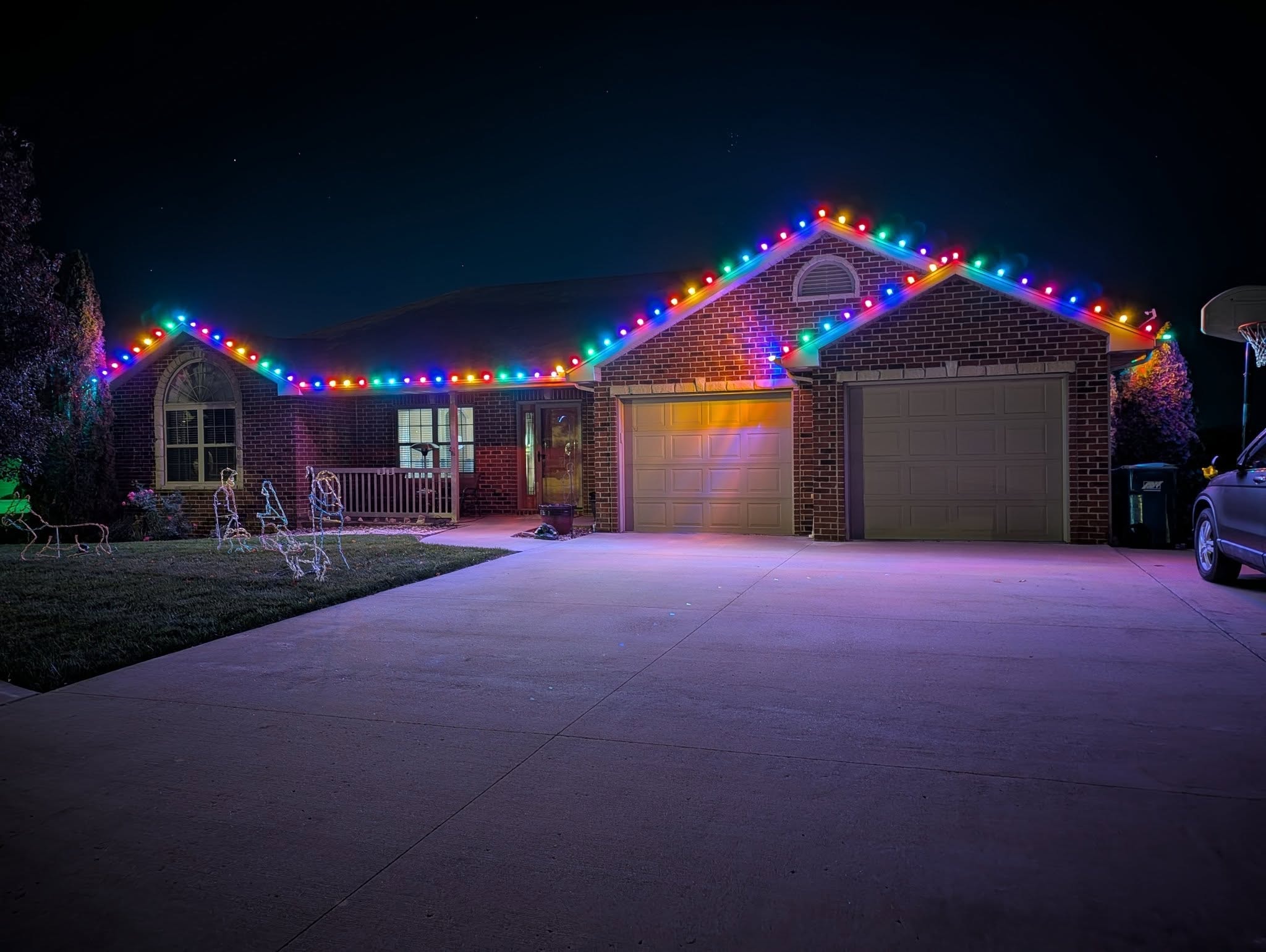 Warm holiday glow package on home front elevation