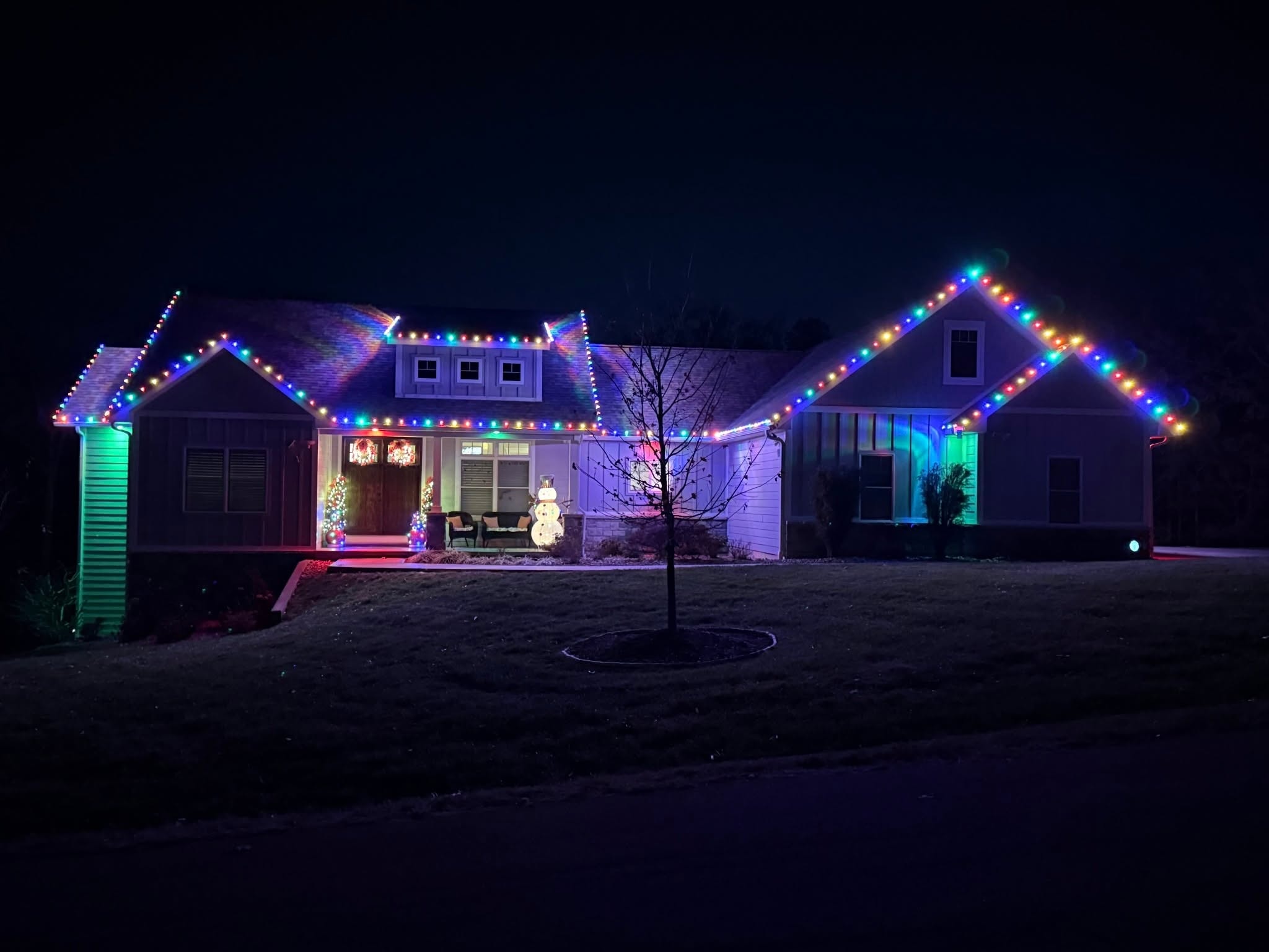 Bold holiday statement lighting on home exterior